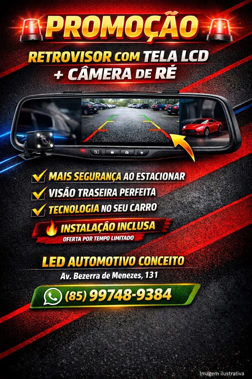 Retrovisor com Tela LCD + Câmera de Ré 