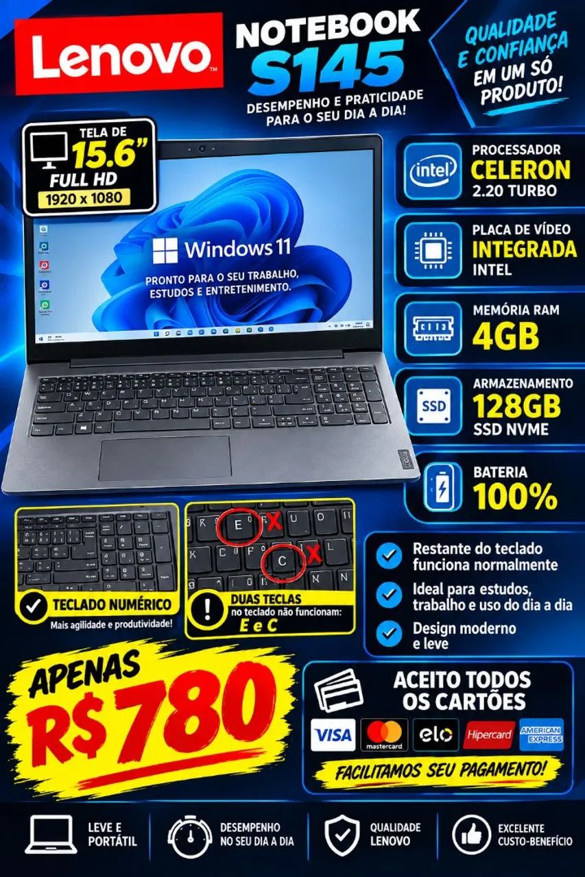 Notebook lenovo s145 celeron
