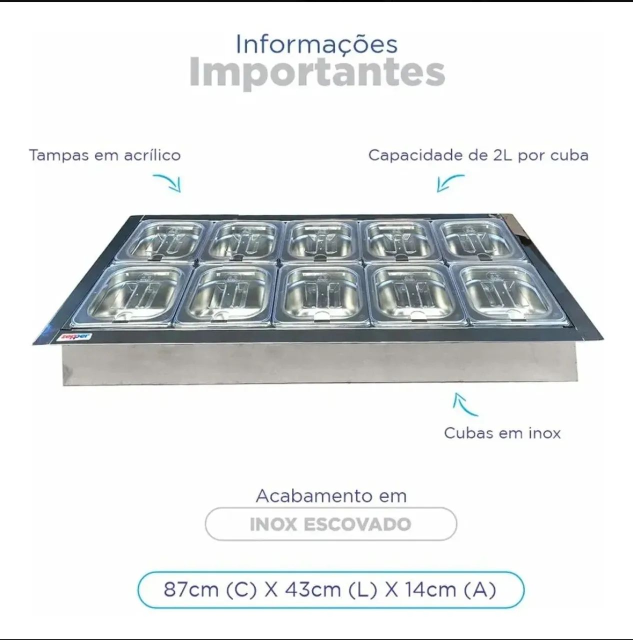 Condimentadora refrigerada 10 cubas inox, embutida refrigerada retangular  - Foto 4