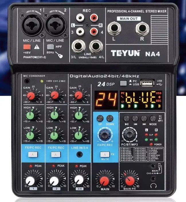 Mesa de som Teyun Na4 com gravador usb pendrive  e Bluetooth  - Novo.