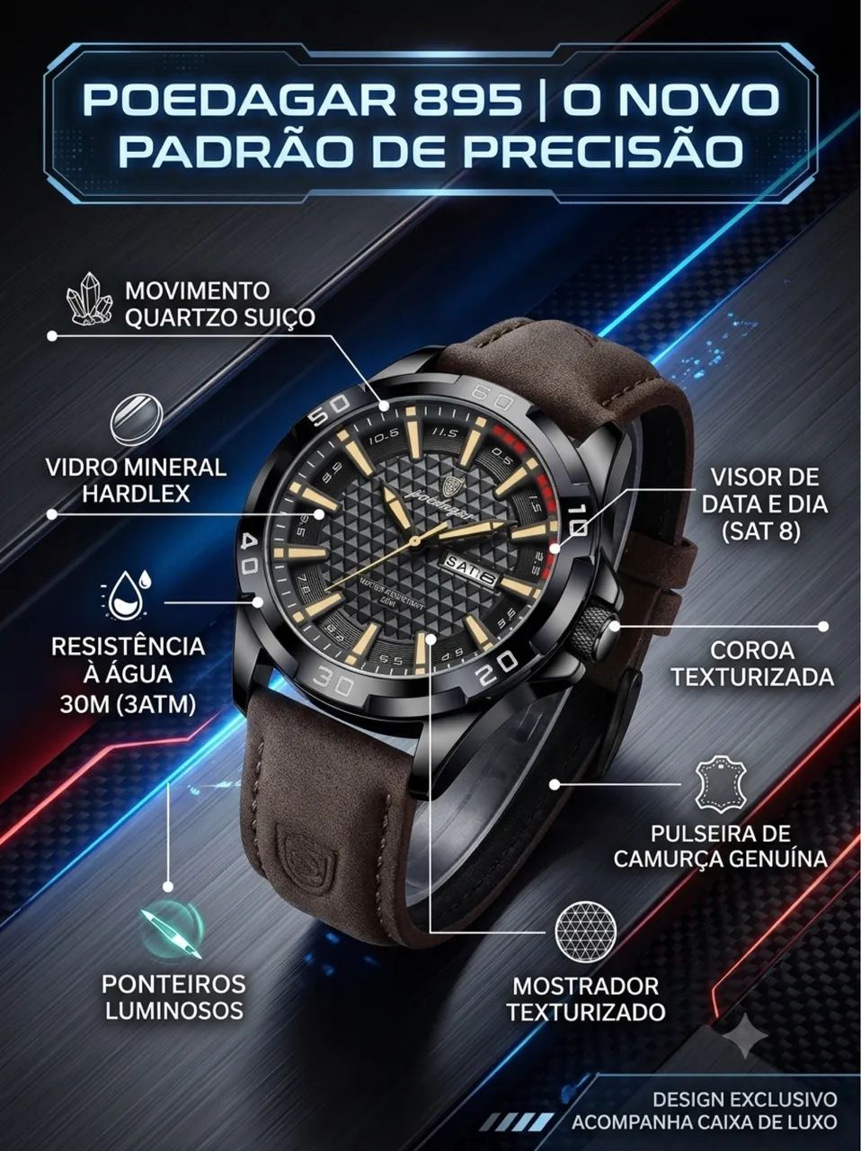 Relógio Poedagar Quartz (Novo) - Foto 5