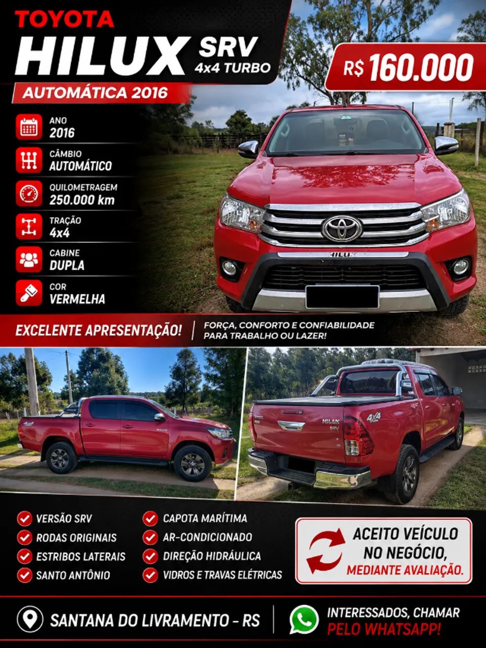 Toyota Hilux CD 4X4 2.8 DIESEL AUT. 2016