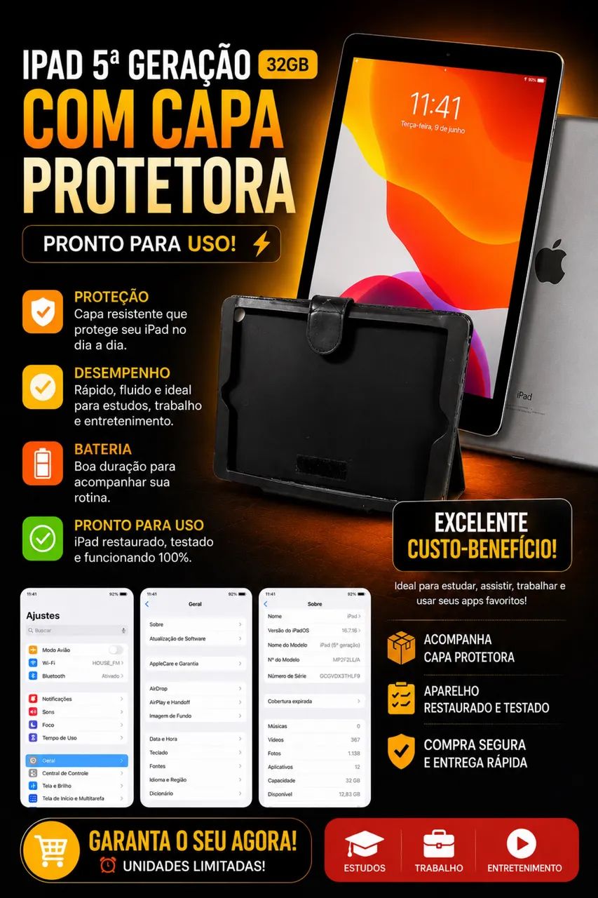 iPad 5ª Geração 32GB Wi-Fi - Excelente Estado