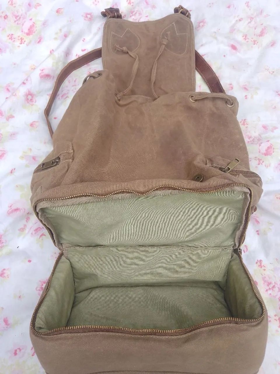 Mochila de couro e lona  - Foto 2