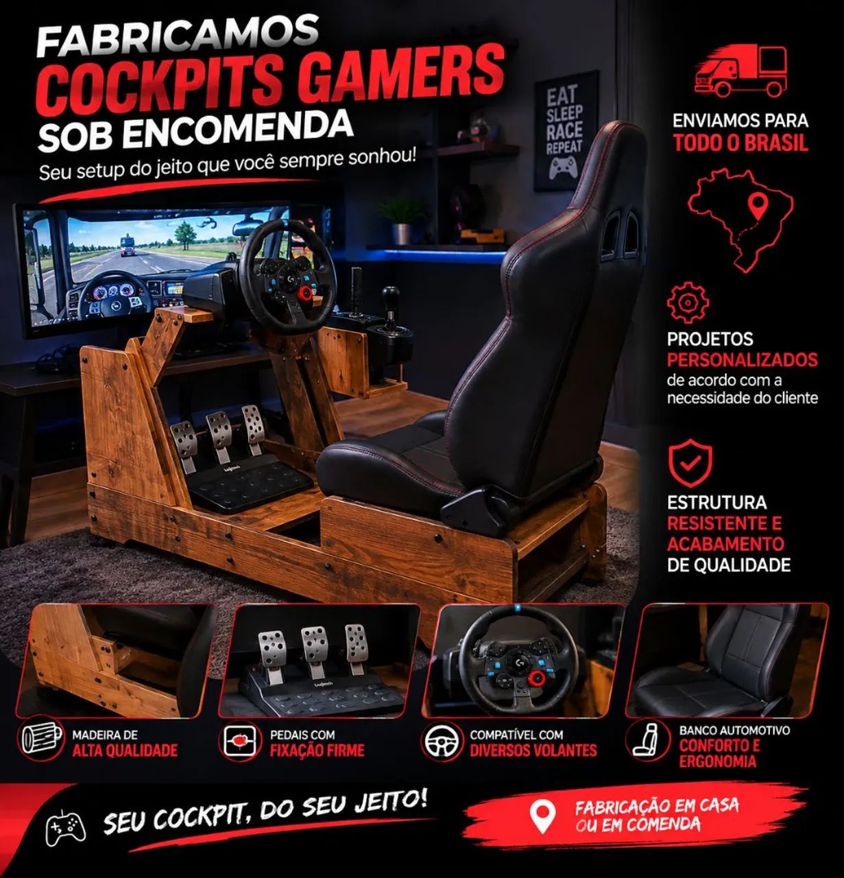 Fabricamos cockpit para simulador de corrida