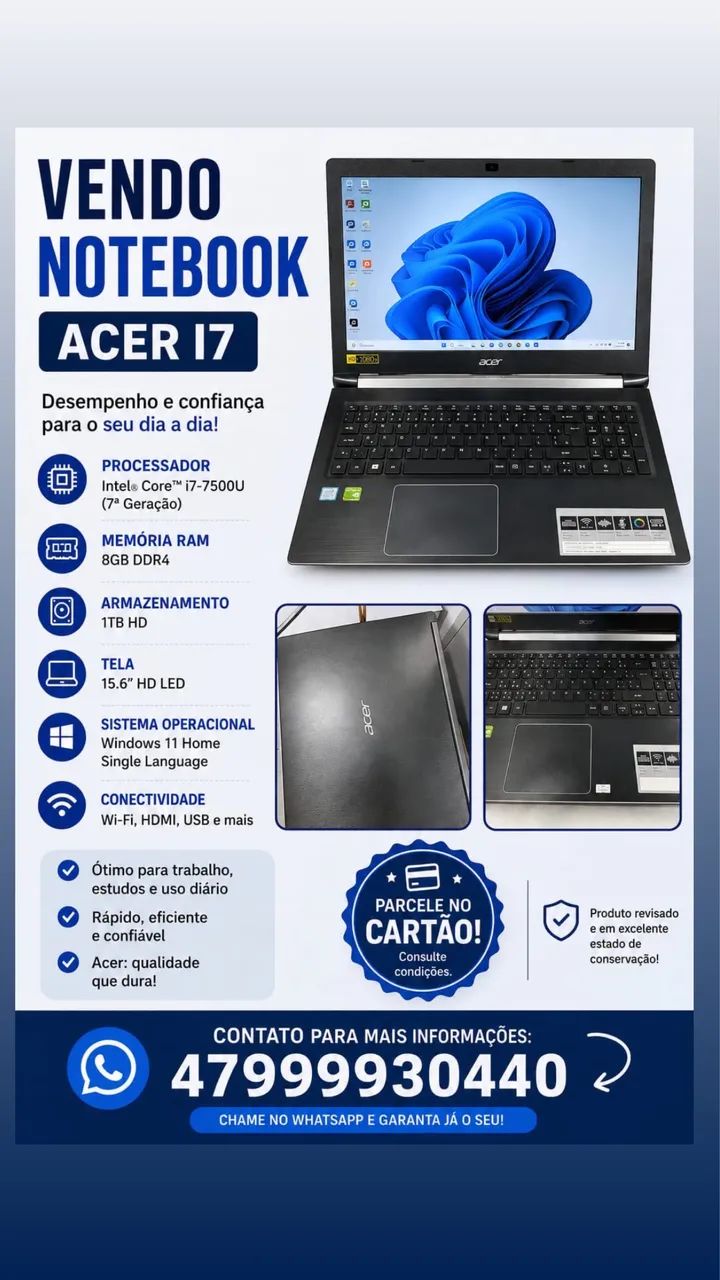 Vendo Notebook ACER I7 .