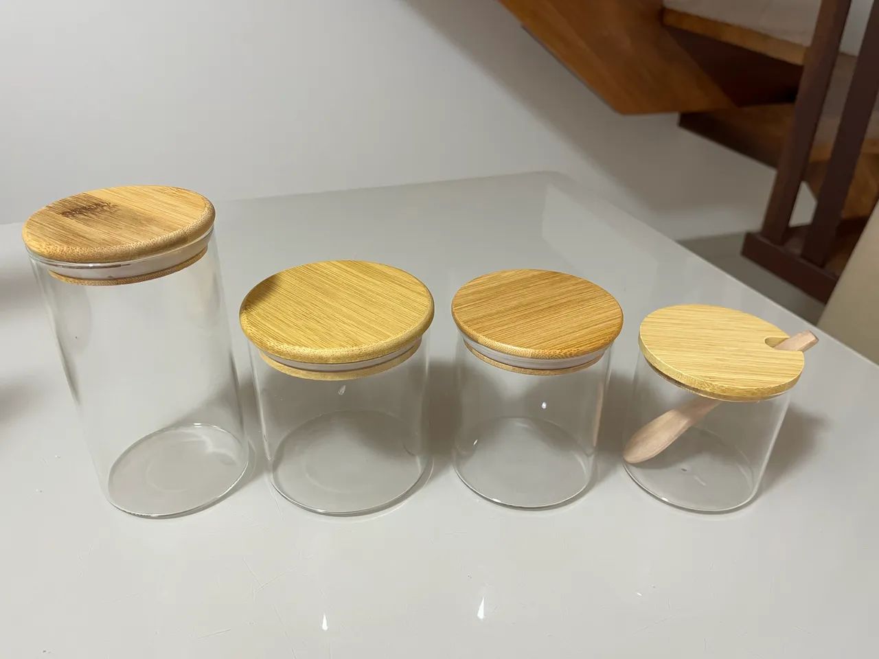 Potes e Açucareiro de vidro com bambu  - Foto 3