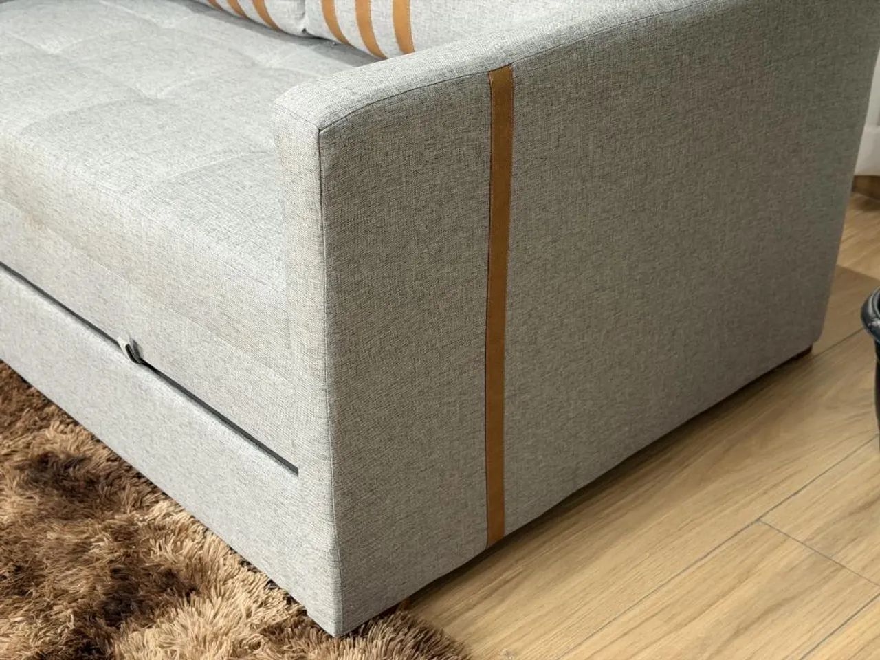 Sofa Cama Dominic 1.40m Linho/Marrom Courino Entrega Rápids - Foto 4