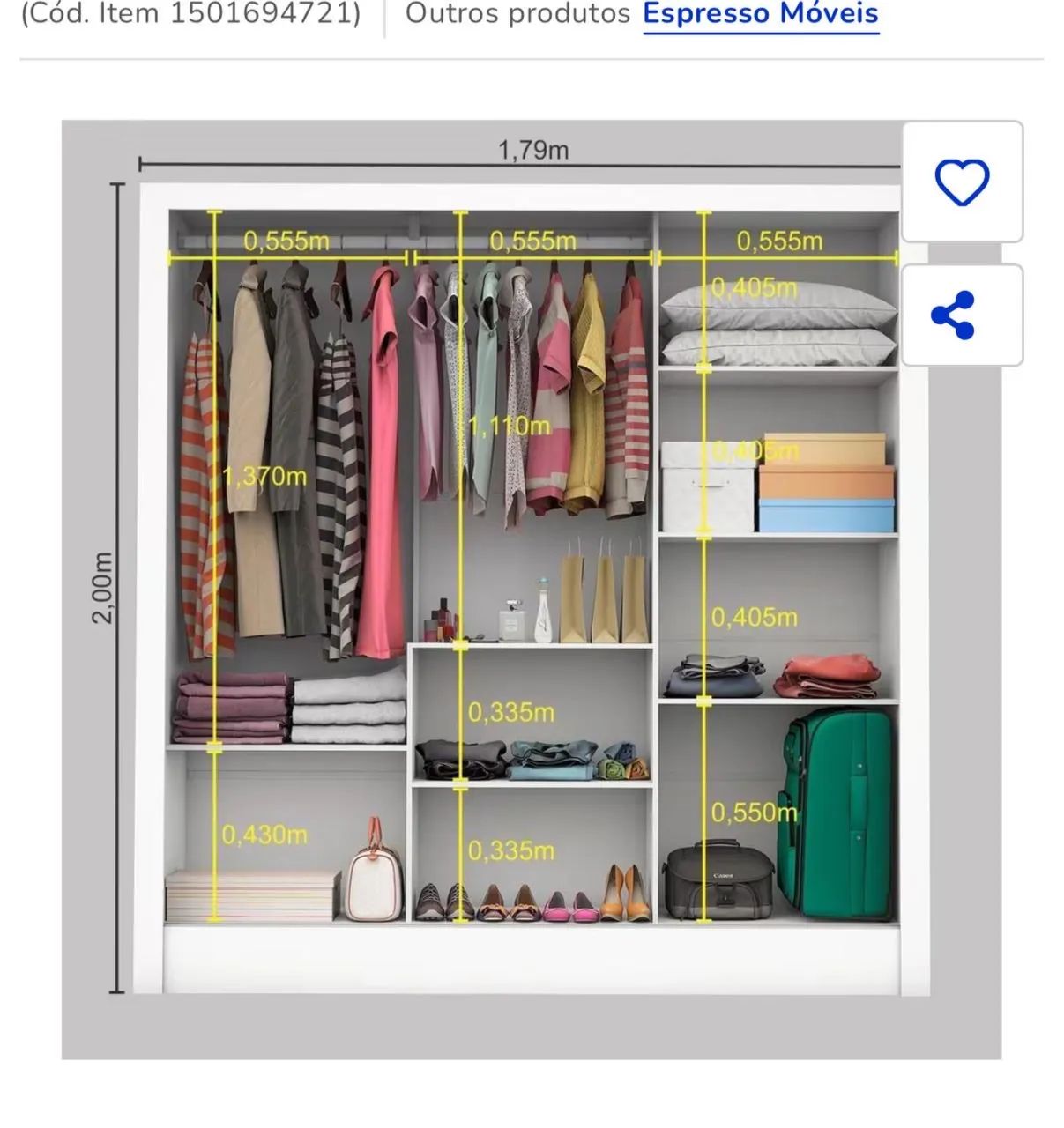     Guarda-Roupa de Casal Compacto - Ótimo Estado - Foto 2