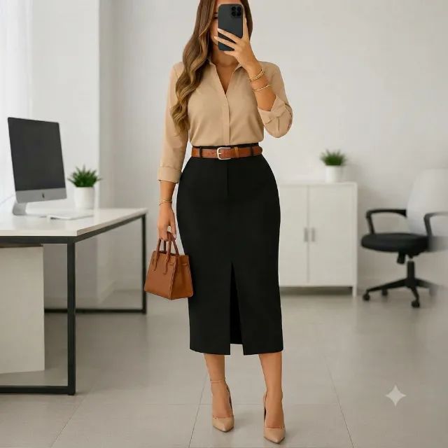 Look Social Feminino Saia Longa e Camisa