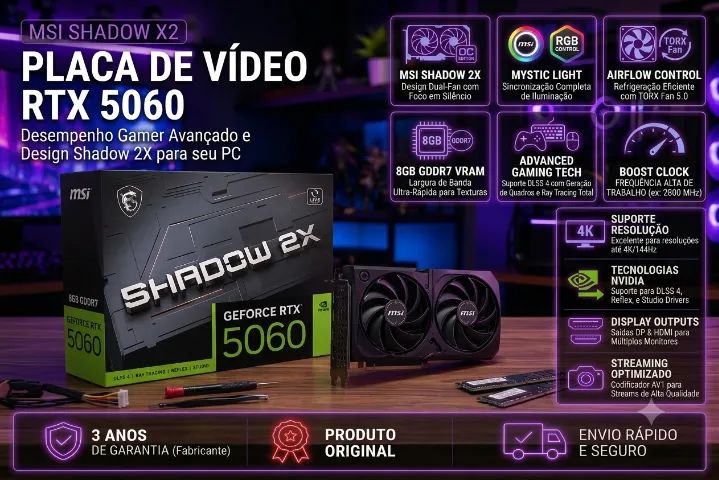 Placa de Video RTX 5060 MSI Shadow x2