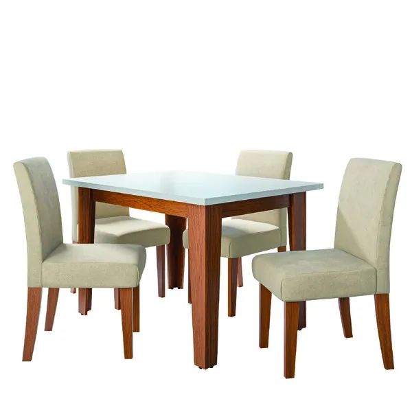 Mesa de Jantar Tok com 4 Cadeiras na cor Pérola