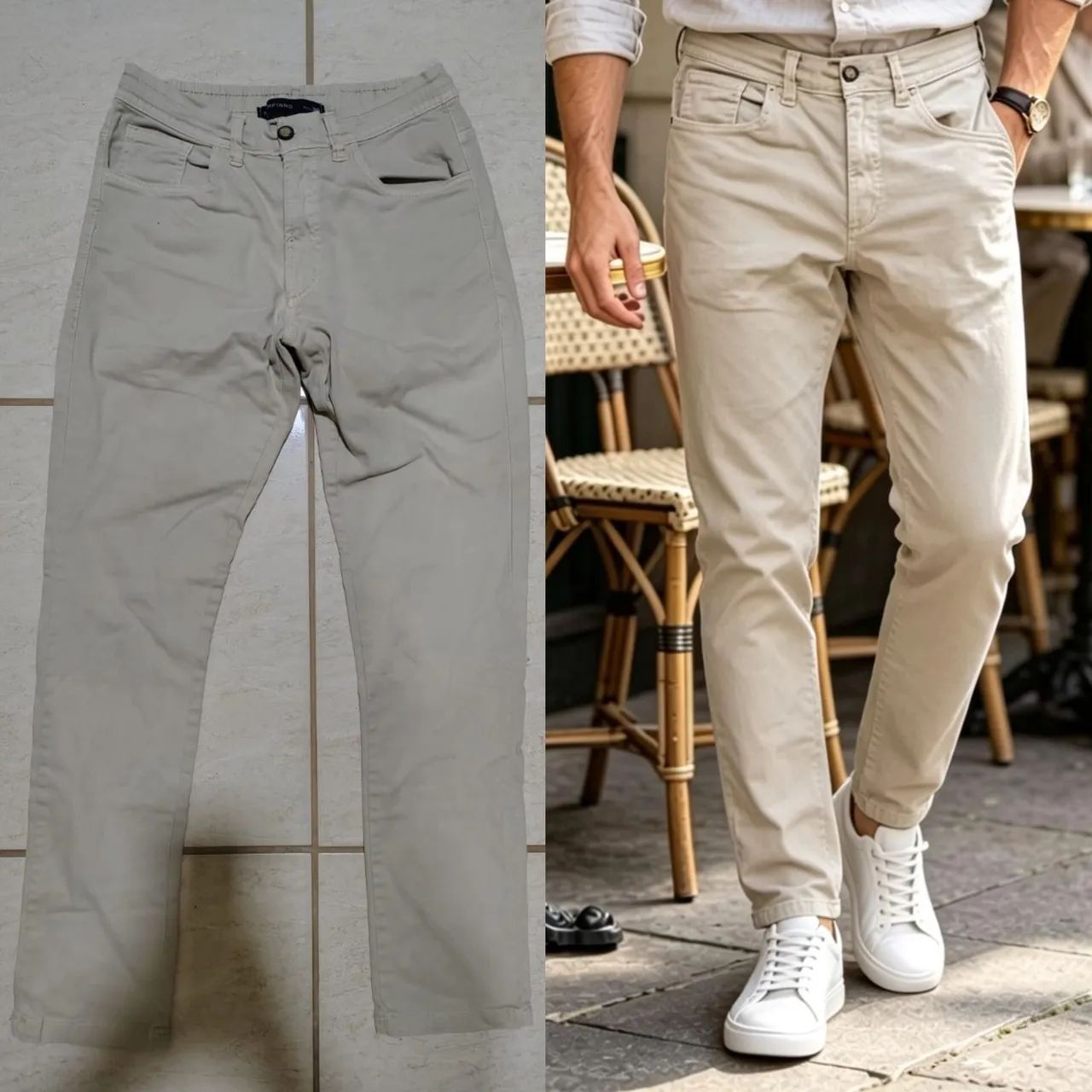 Calças masculinas (3 peças) Preto e Branco Zara e Bege Marfinno ORIGINAIS - Foto 4
