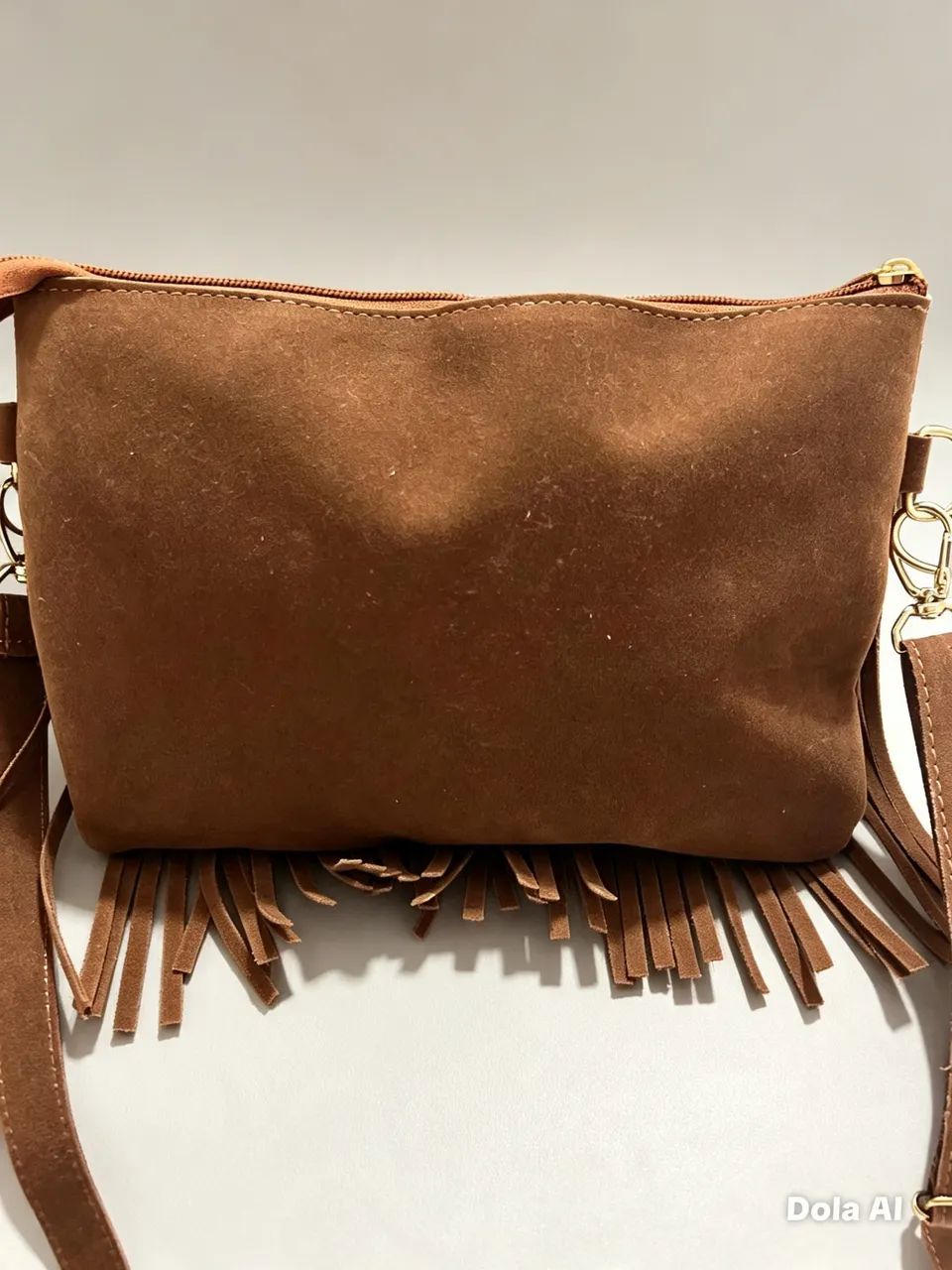 Bolsa camurça simples sem divisória de franja marrom 