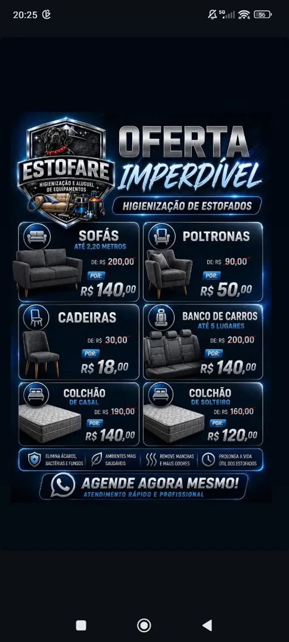 Higienização de estofados 