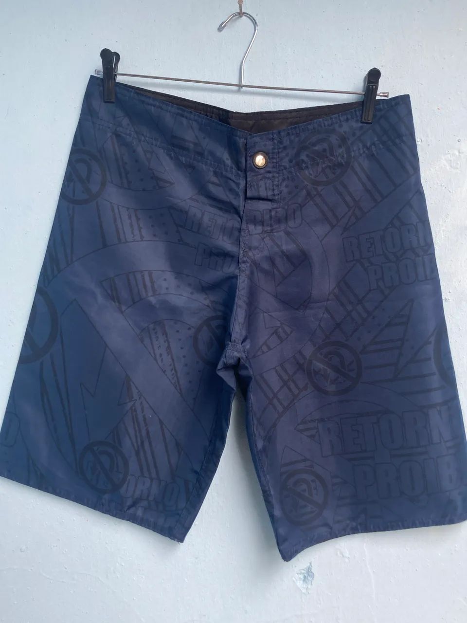 Bermuda Masculina Azul Escura Estampada, Tam 38 (Nova)