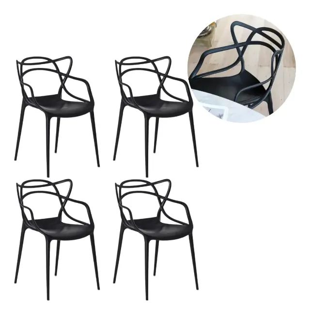 Kit 4 Cadeiras Allegra Master Pretas com Pezinhos Antirrisco