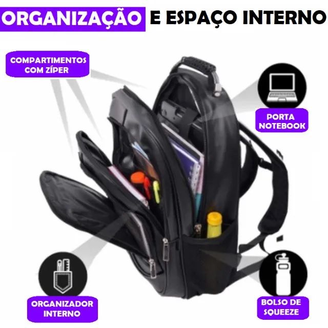 Mochila De Couro Grande Impermeável Trabalho Faculdade - Foto 2