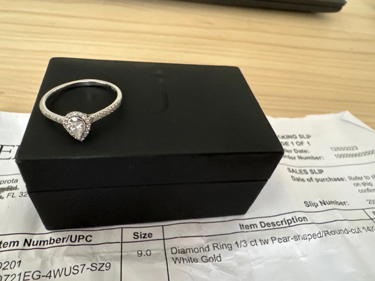 Anel de diamante 1/3 ct tw Pear-shaped/Round-cut 14K ouro branco - Foto 2