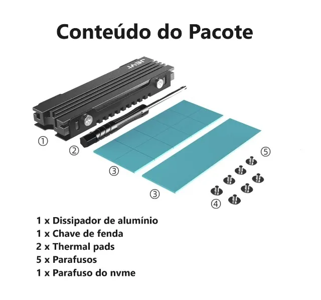 Dissipador de alumínio p/ NVME e NGFF 2280 pc e ps5
