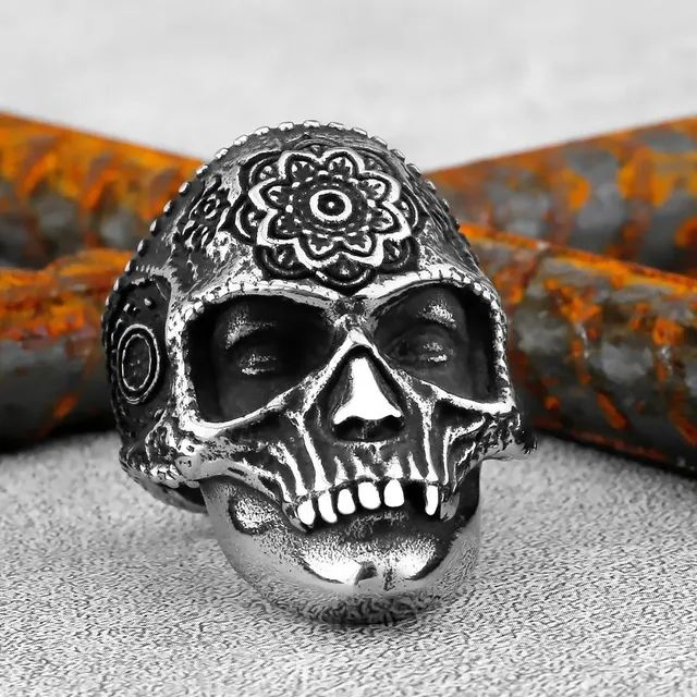 Anél de aço máscara caveira mexicana 