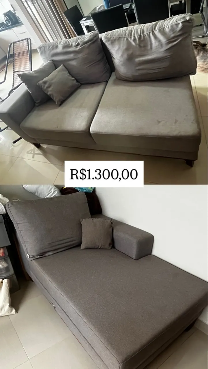 Sofá Chaise Cinza Confortável e Moderno