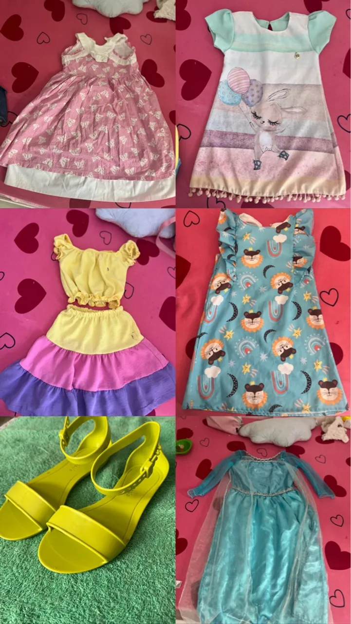 Vestidos, conjunto e sandália infantil