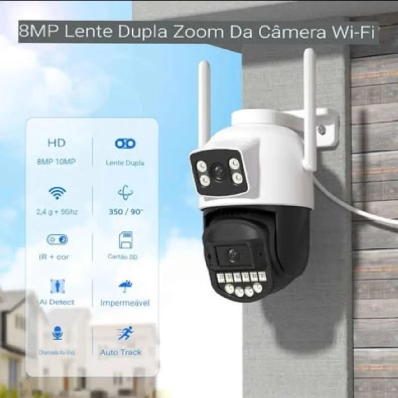 Câmera de Segurança Wi-Fi 8MP Lente Dupla Zoom