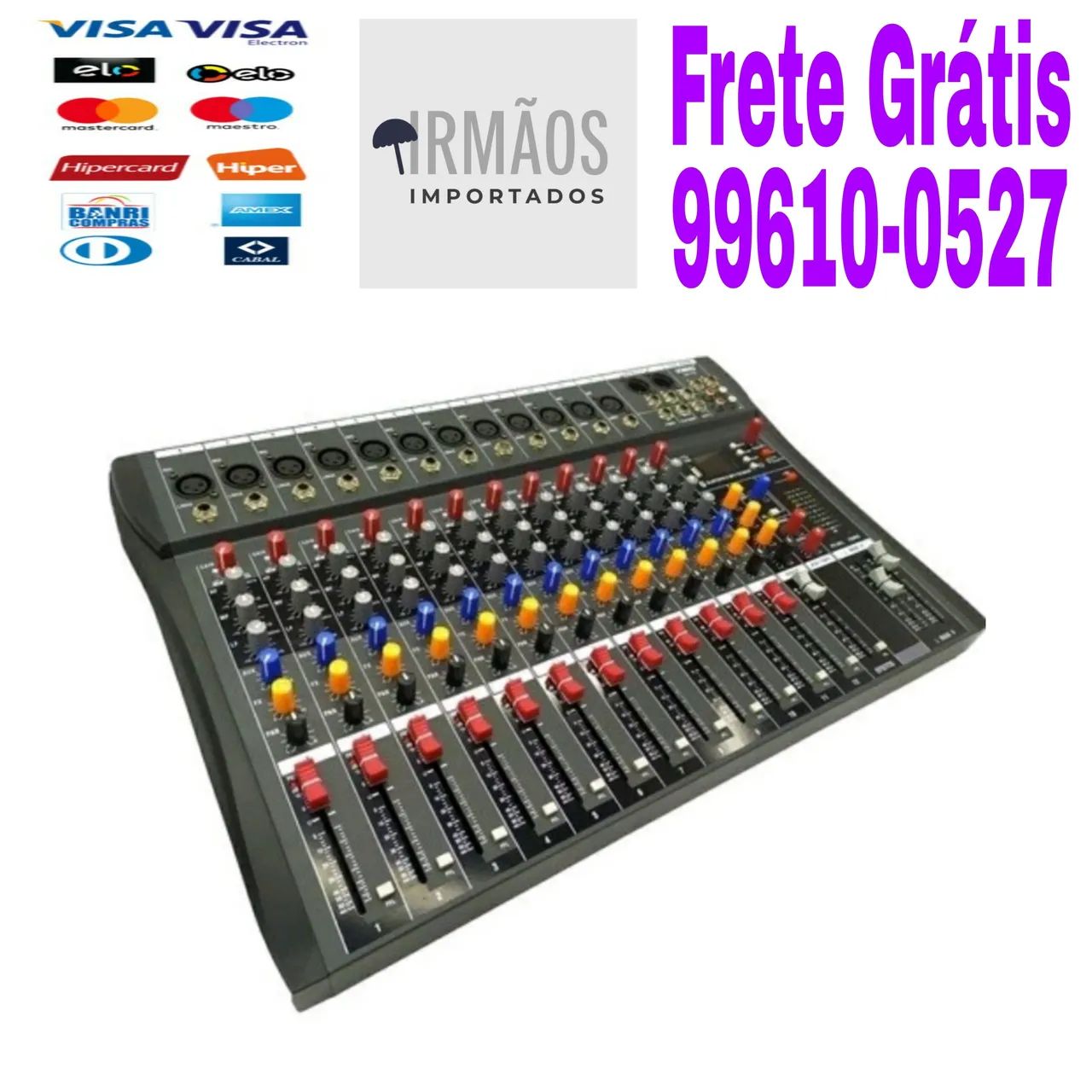 Mesa de Som 12 Canais Bluetooth USB