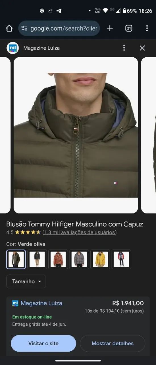 Casaco Puffer Tommy Hilfiger Masculino com Capuz - Foto 2