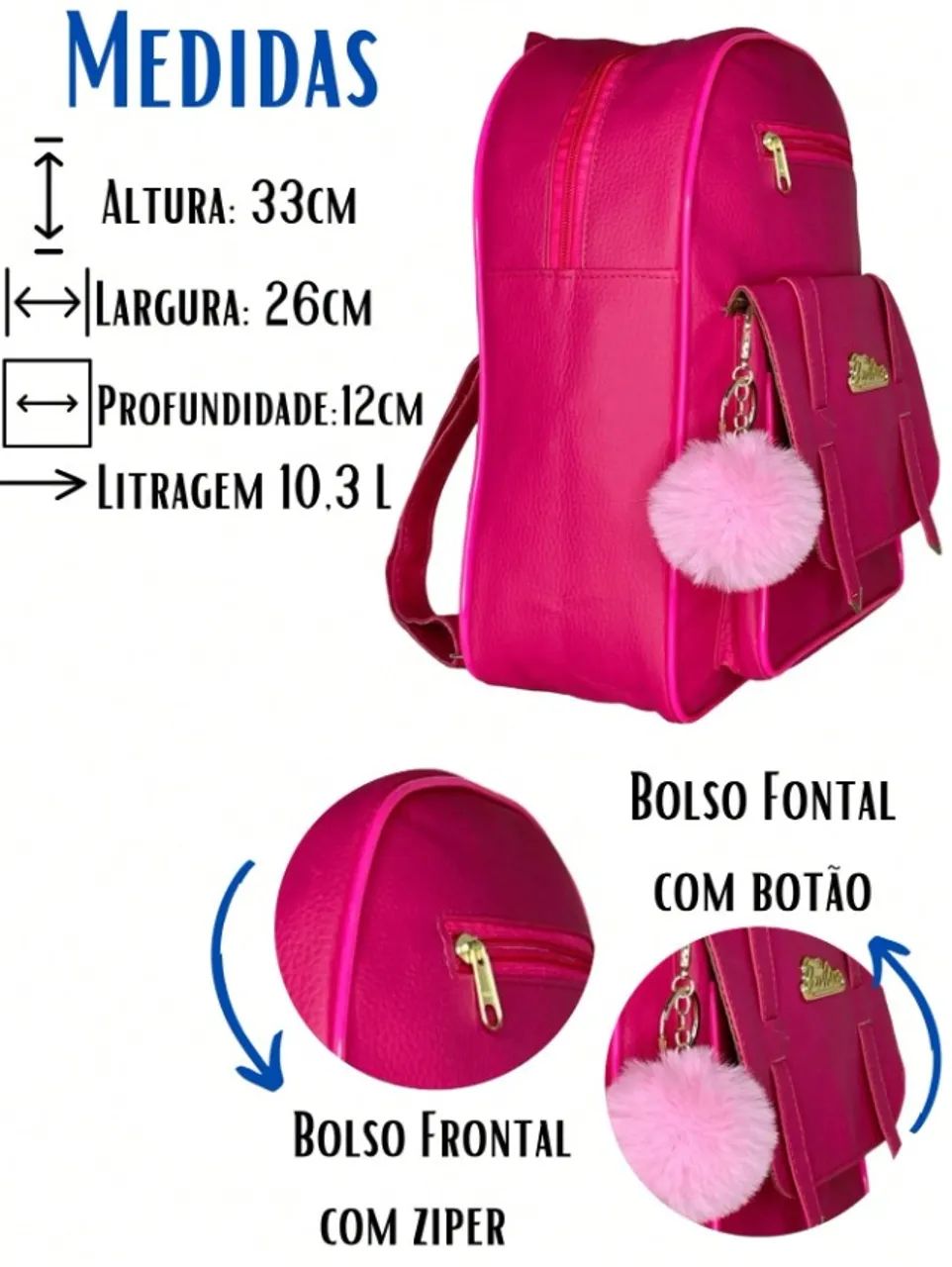 Mochila Feminina Bolsa Juvenil De Costas com Alça - Foto 3