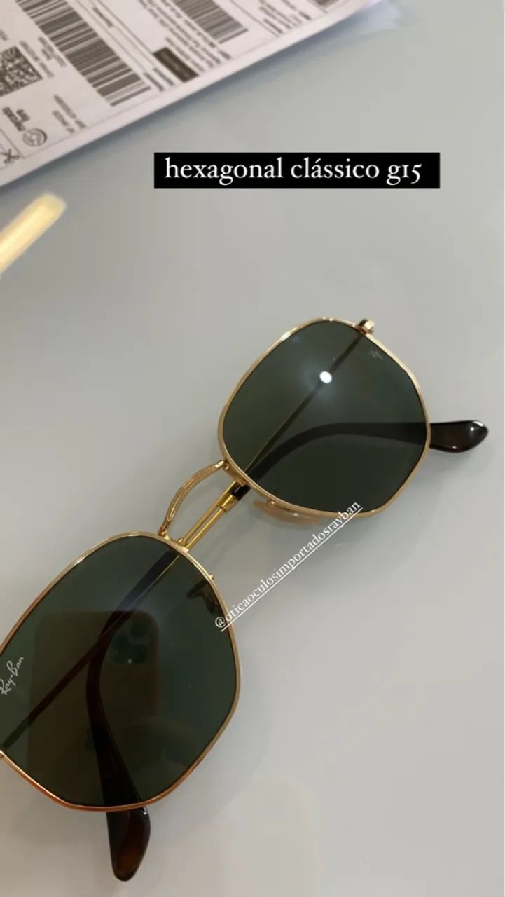RayBan Hexagonal Clássico G15 óculos solar original completo  