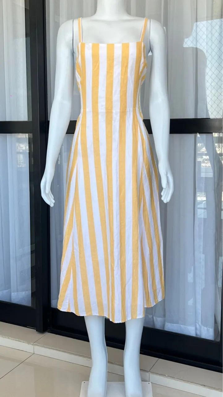 Vestido Listrado Amarelo e Branco