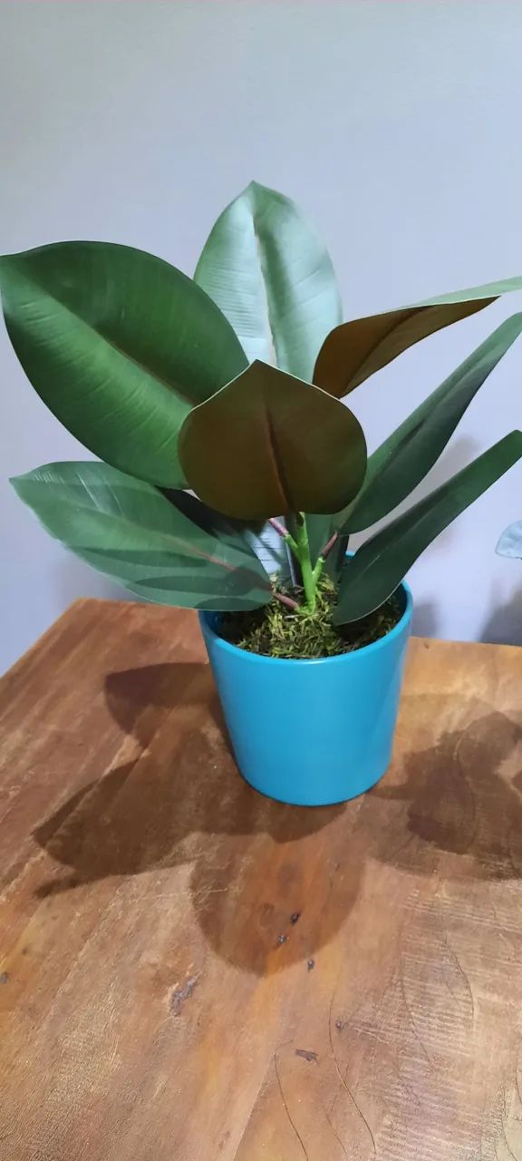 Planta artificial em vaso azul