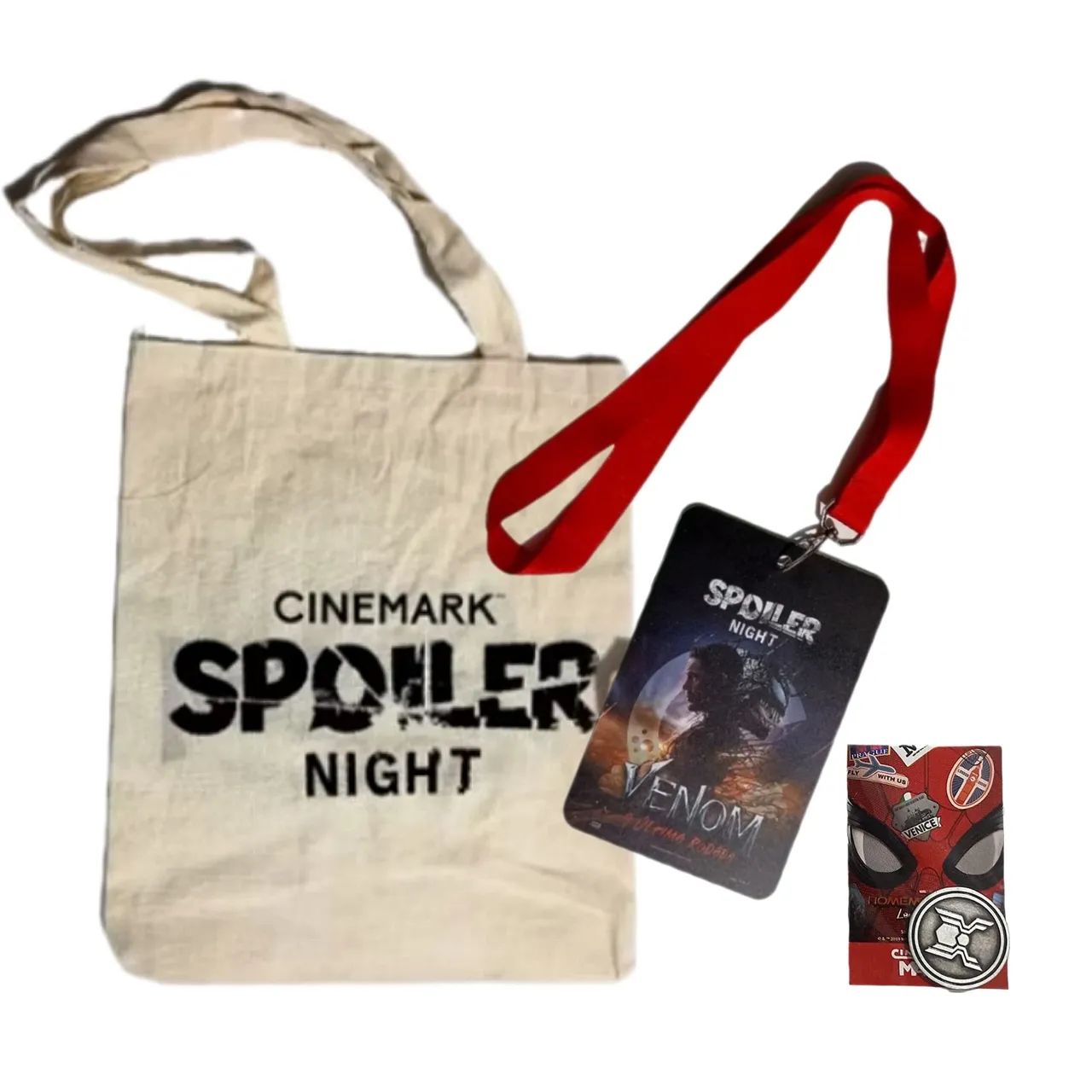 Kit ecobag Venom 3 Spoiler Night Cinemark Marvel Disney nerd geek spiderman vingadores