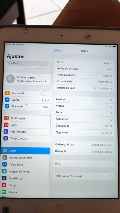 iPAD Air 90% novo 9.7" iOS12