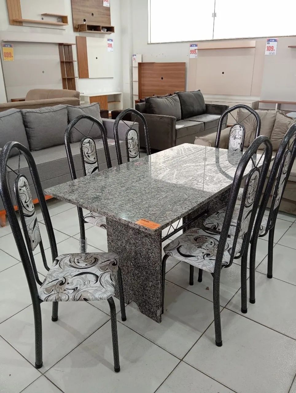 Conjunto Mesa 6 Cadeiras de Granito 140x75 Retangular  - Foto 2