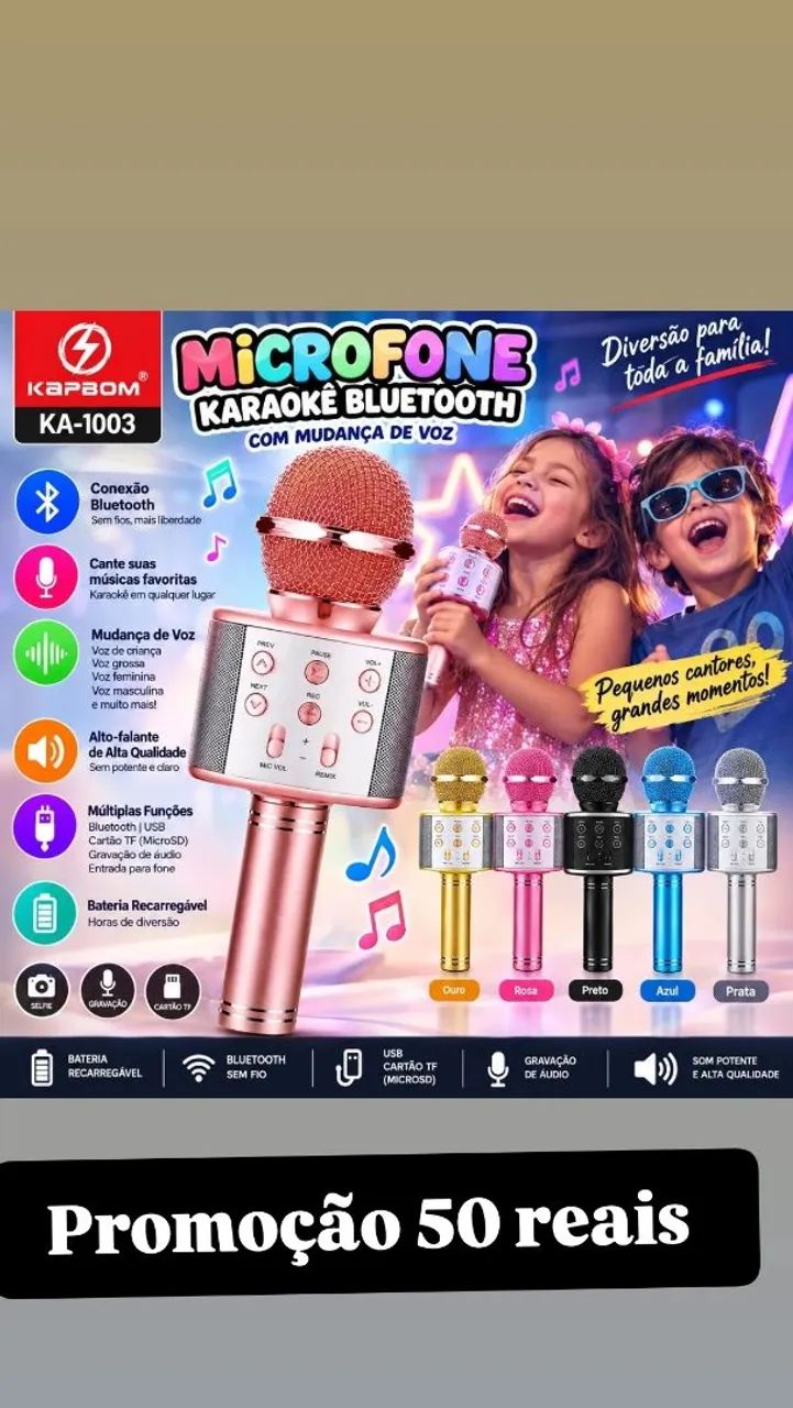 Microfone Karaoke Youtuber Sem Fio completo com bluetooh pendrave e rádio e cartão sd