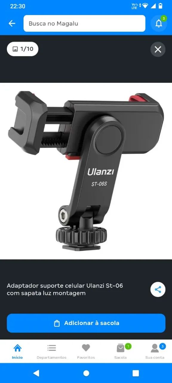 Adaptador suporte celular Ulanzi St-06 com sapata luz montagem