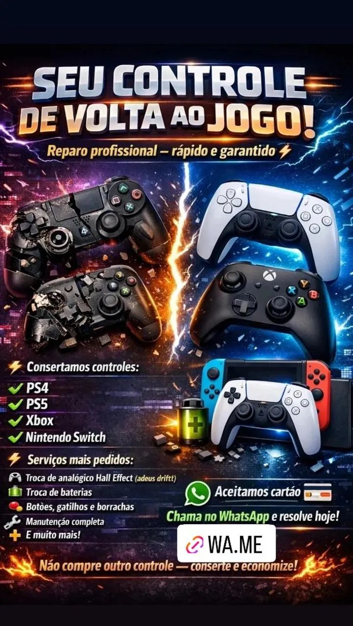 Reparo em controles ps4/ps5/Xbox/Nintendo switch...