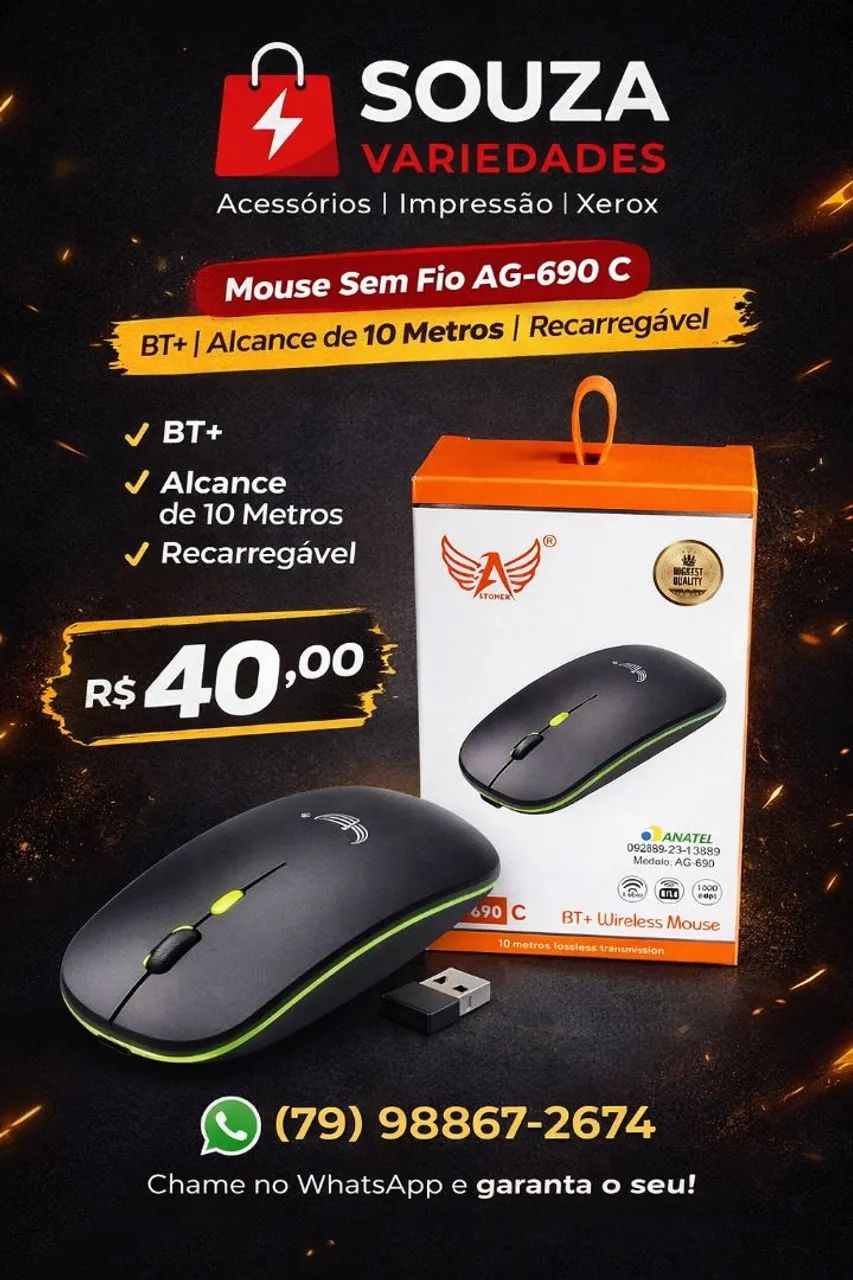 Mouse Sem Fio Recarregável LEHMOX LEY-181 - Preto e Branco