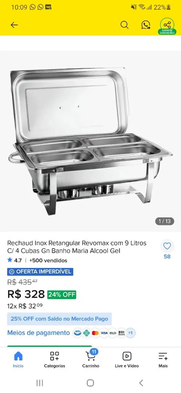 Rechaud 9L de inox marca revomax 