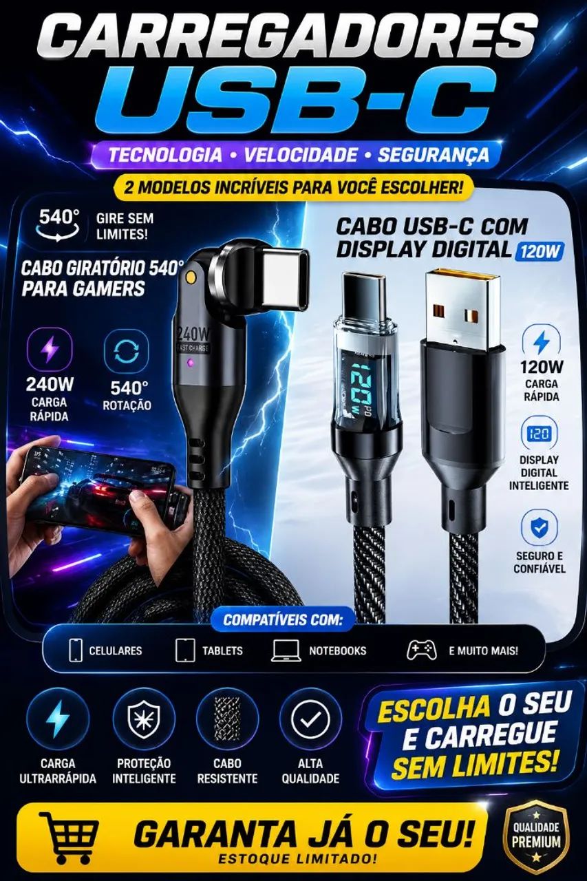 2 cabos para celular tipo C 1 flexível 24w e 1 led 100w - Foto 3