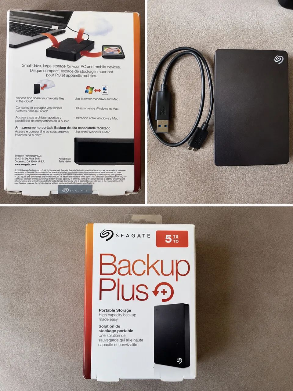 HD Externo Seagate Backup Plus 5TB USB 3.0 - Completo com Caixa e Cabo