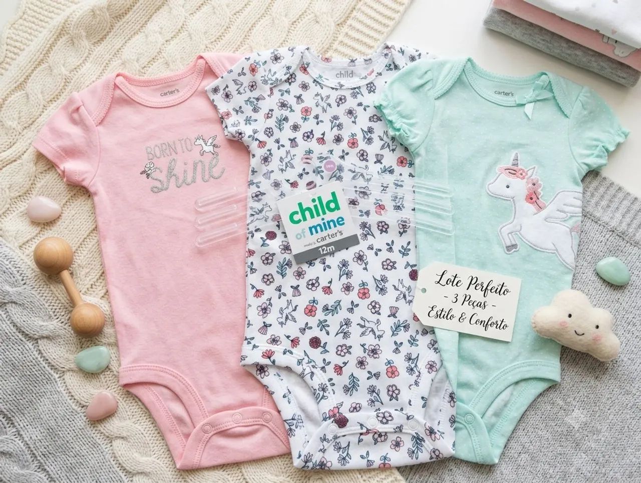 Kit Bodys Carters  manga curta tam 12 meses