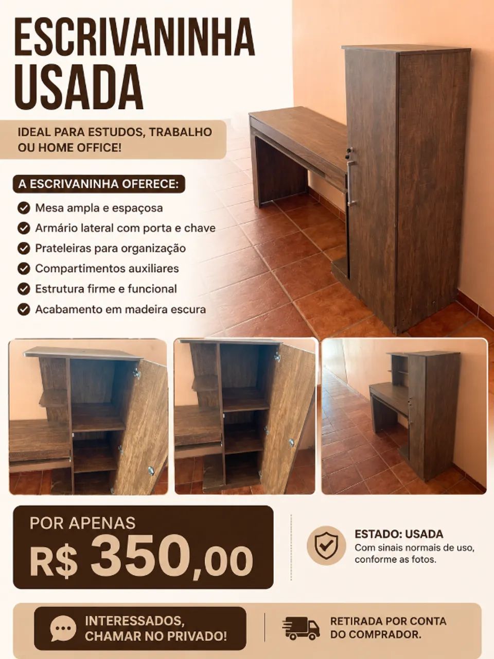Escrivaninha para estudos (usada).
