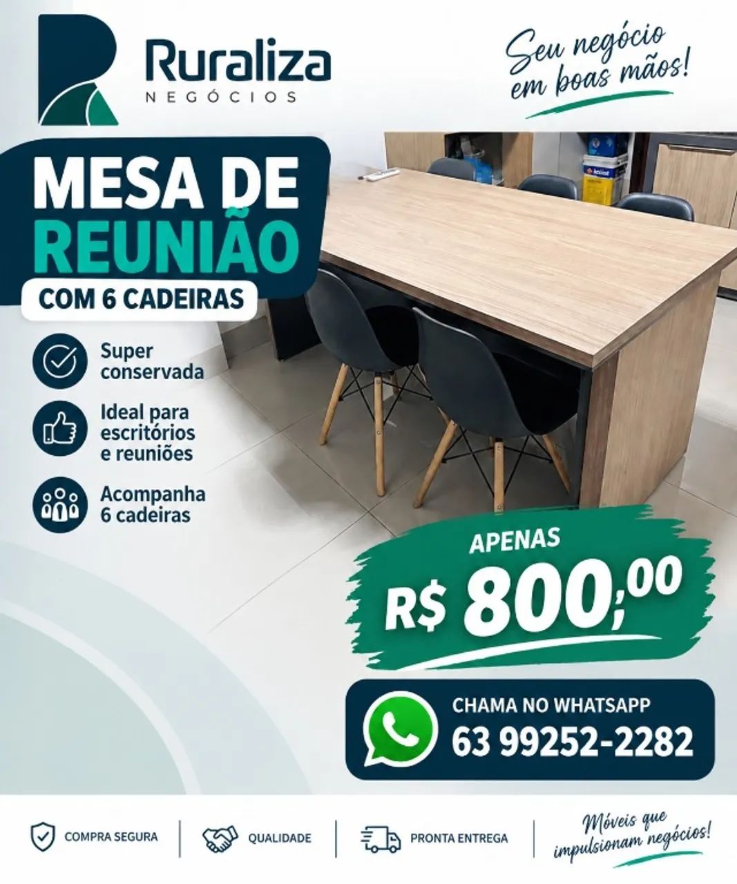 Mesa de Reunião com 6 cadeiras 