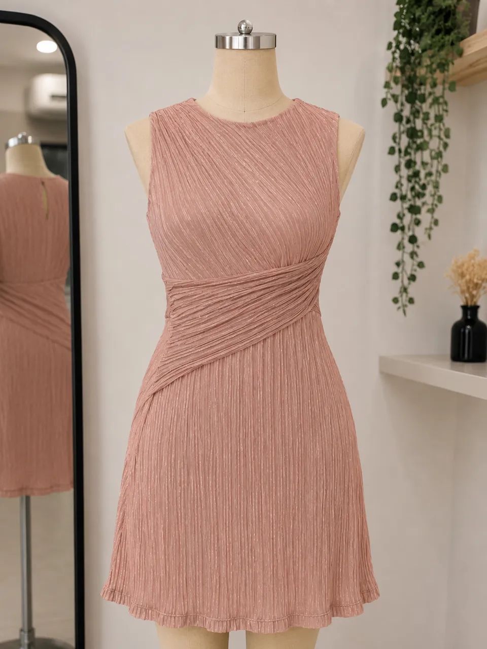 Vestido rosa plissado