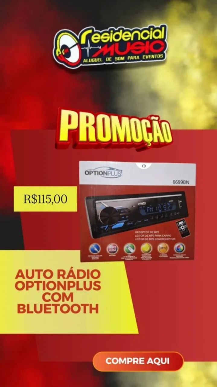 Auto rádio option plus com Bluetooth 