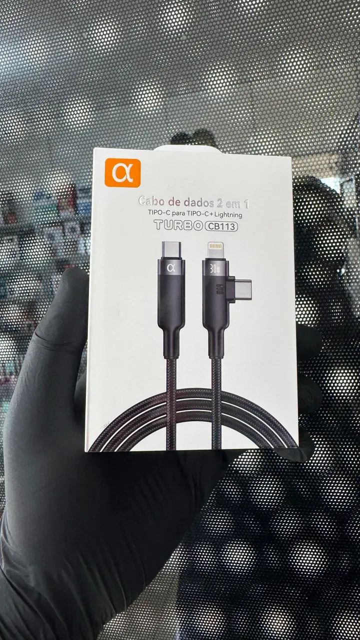 Cabo Turbo 2 em 1 Alpha - USB-C para Lightning e USB-C - 30W/60W
